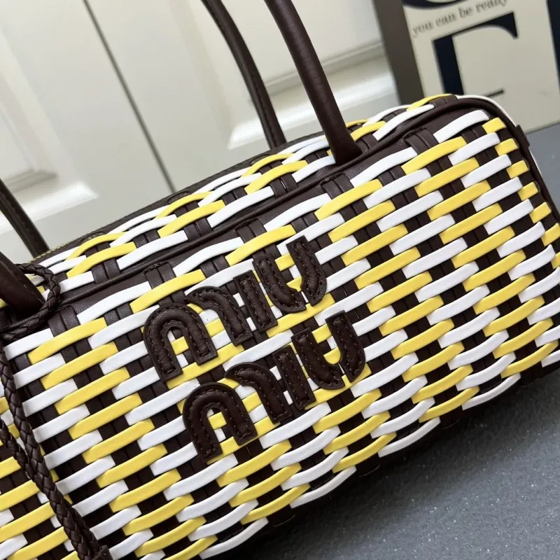 MIU MIU Yellow White Woven Small Top Handle Bag 1C6648 - Image 6