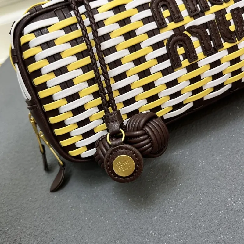 MIU MIU Yellow White Woven Small Top Handle Bag 1C6648 - Image 7