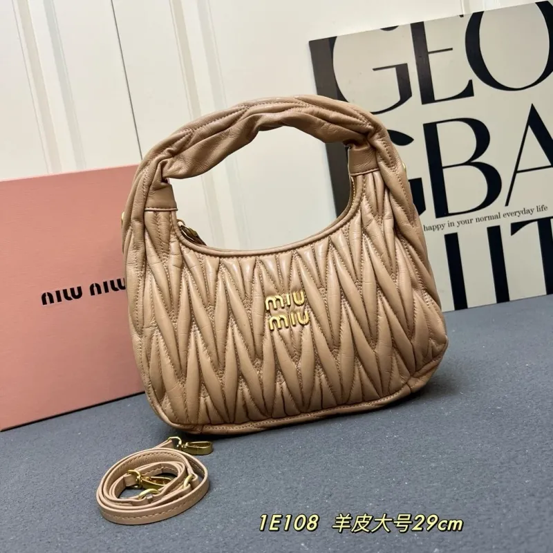 MIU MIU Beige Leather Hobo Shoulder Bag 1E108