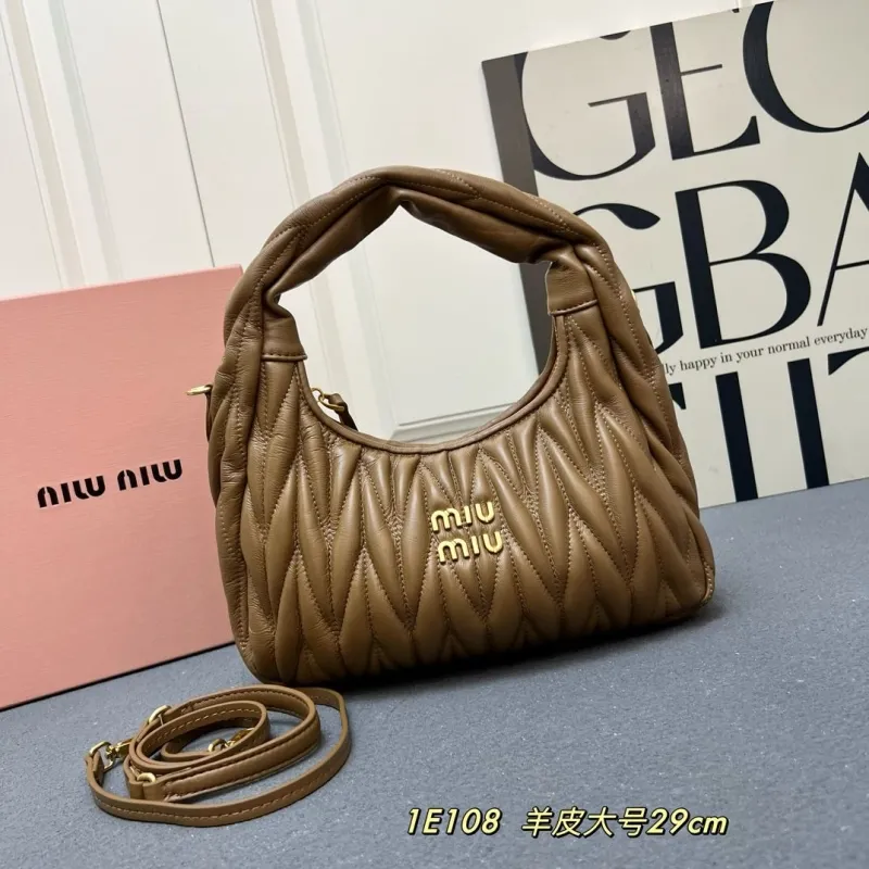 MIU MIU Brown Leather Top Handle Hobo Bag 1E108 Large Size