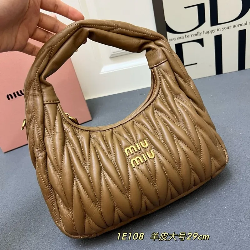 Alternative view of MIU MIU Brown Leather Top Handle Hobo Bag 1E108 Large Size
