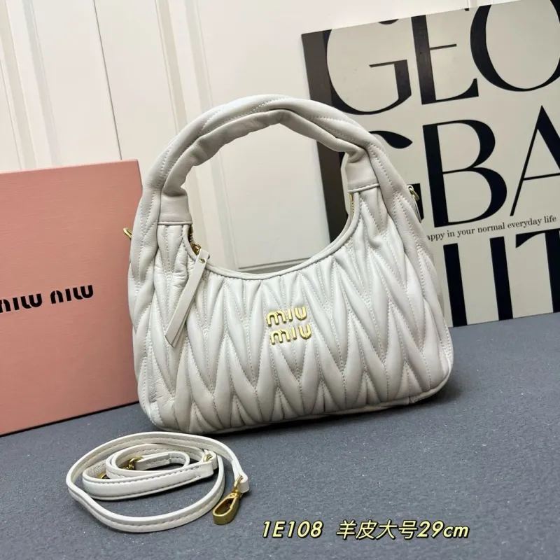 MIU MIU 1E108 Large Off White Sheepskin Top Handle Bag