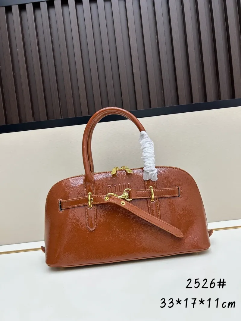 Alternative view of MIU MIU Patent Leather Top Handle Bag 2526 Black Brown Gray