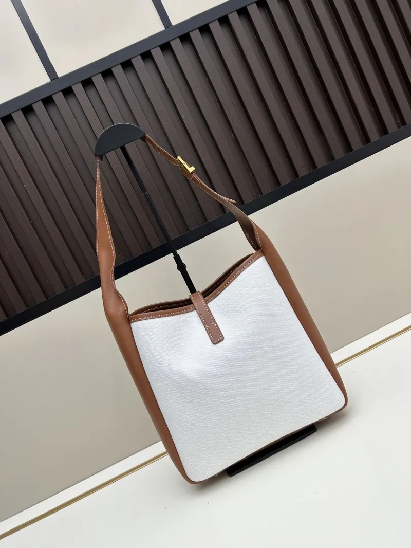 Alternative view of YSL White Brown Canvas Leather Hobo Shoulder Bag