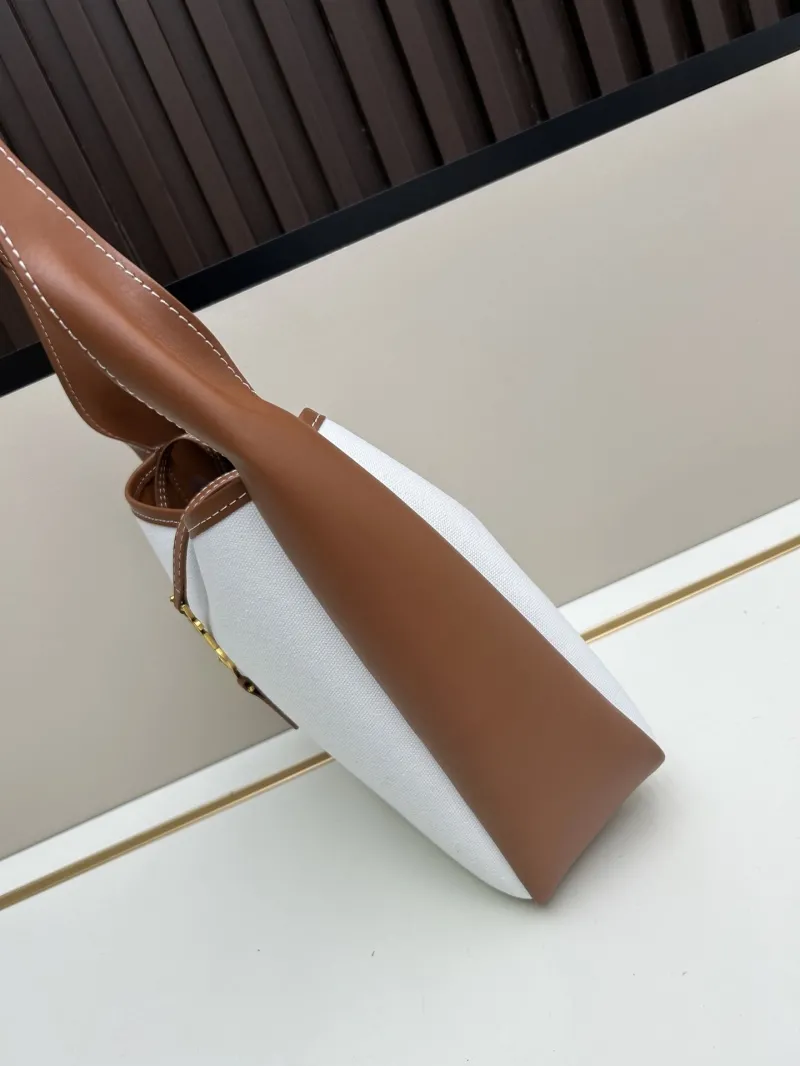YSL White Brown Canvas Leather Hobo Shoulder Bag - Image 3