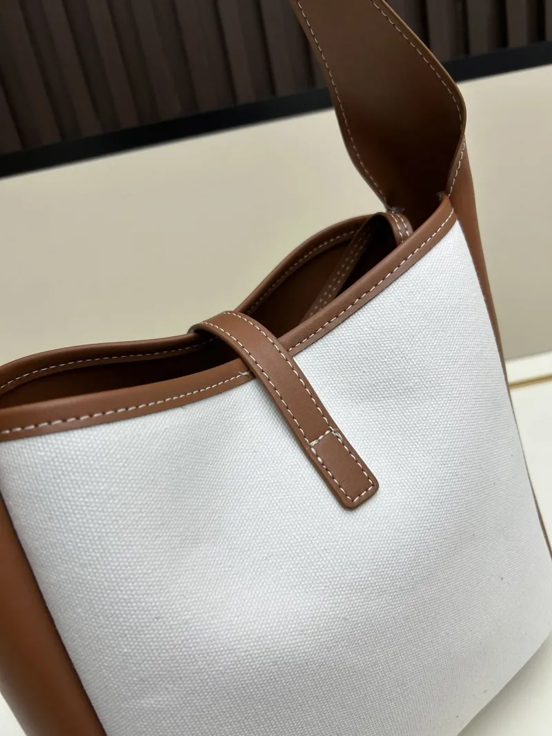 YSL White Brown Canvas Leather Hobo Shoulder Bag - Image 7