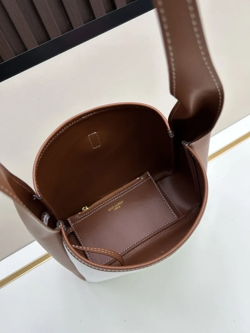 YSL White Brown Canvas Leather Hobo Shoulder Bag - Image 8