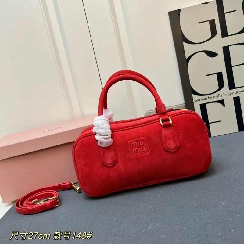 MIU MIU Red Suede Top Handle Crossbody Bag 27cm Style 148