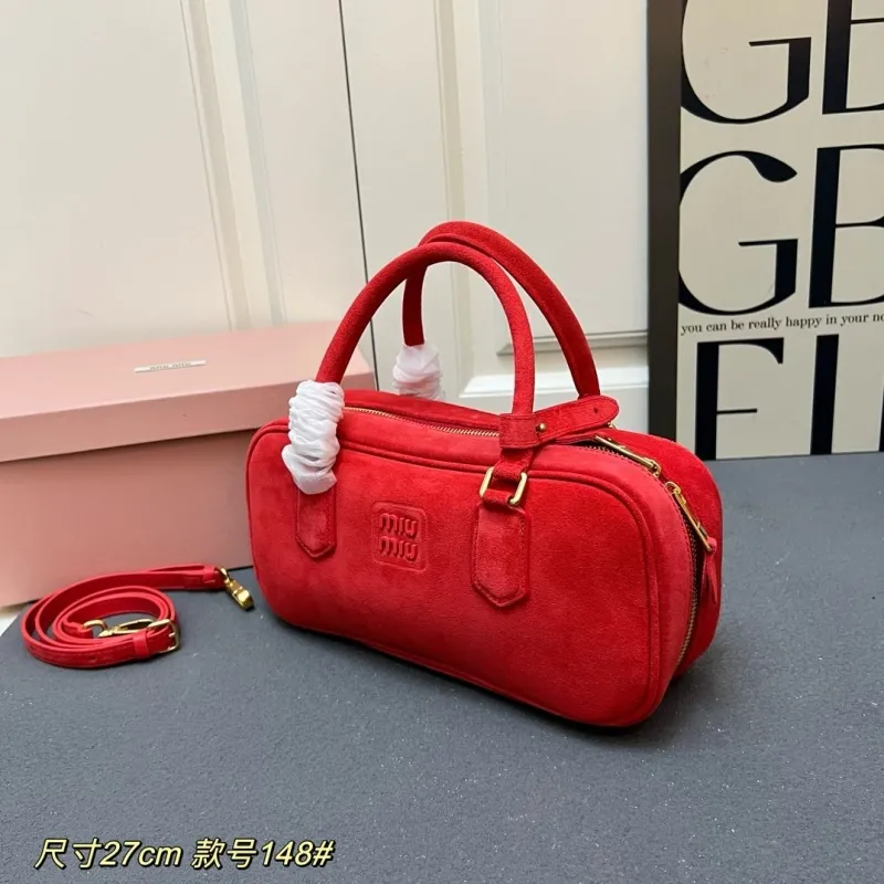 Alternative view of MIU MIU Red Suede Top Handle Crossbody Bag 27cm Style 148