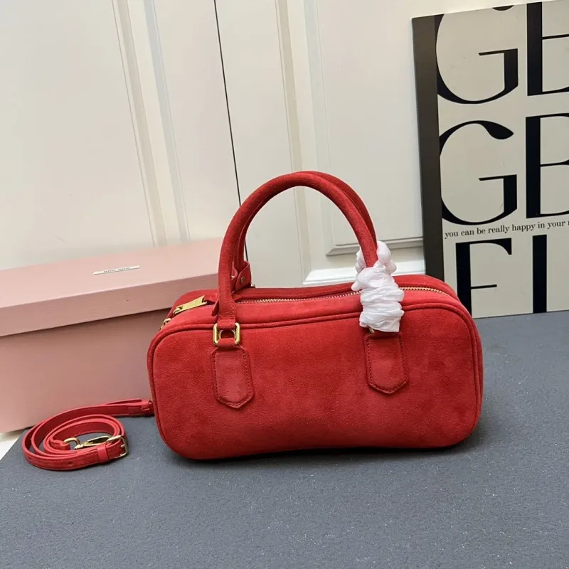 MIU MIU Red Suede Top Handle Crossbody Bag 27cm Style 148 - Image 3