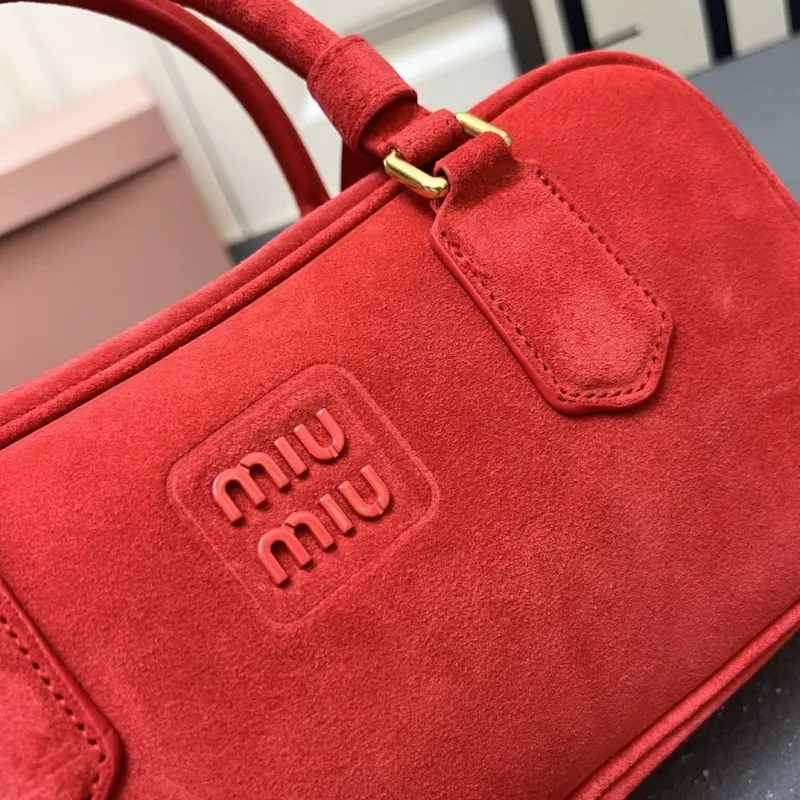 MIU MIU Red Suede Top Handle Crossbody Bag 27cm Style 148 - Image 4