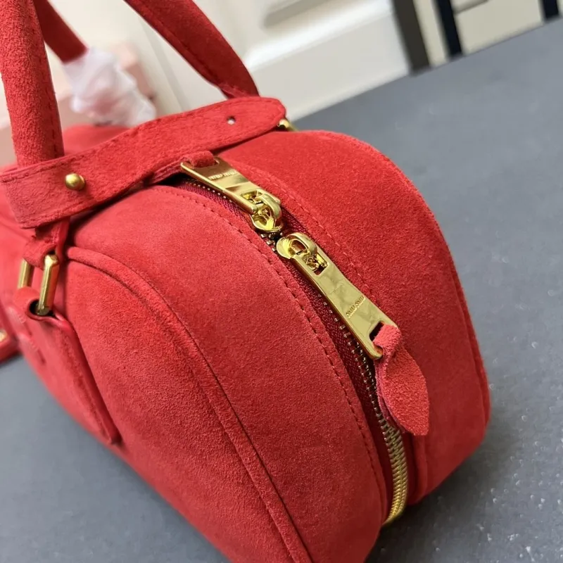 MIU MIU Red Suede Top Handle Crossbody Bag 27cm Style 148 - Image 5