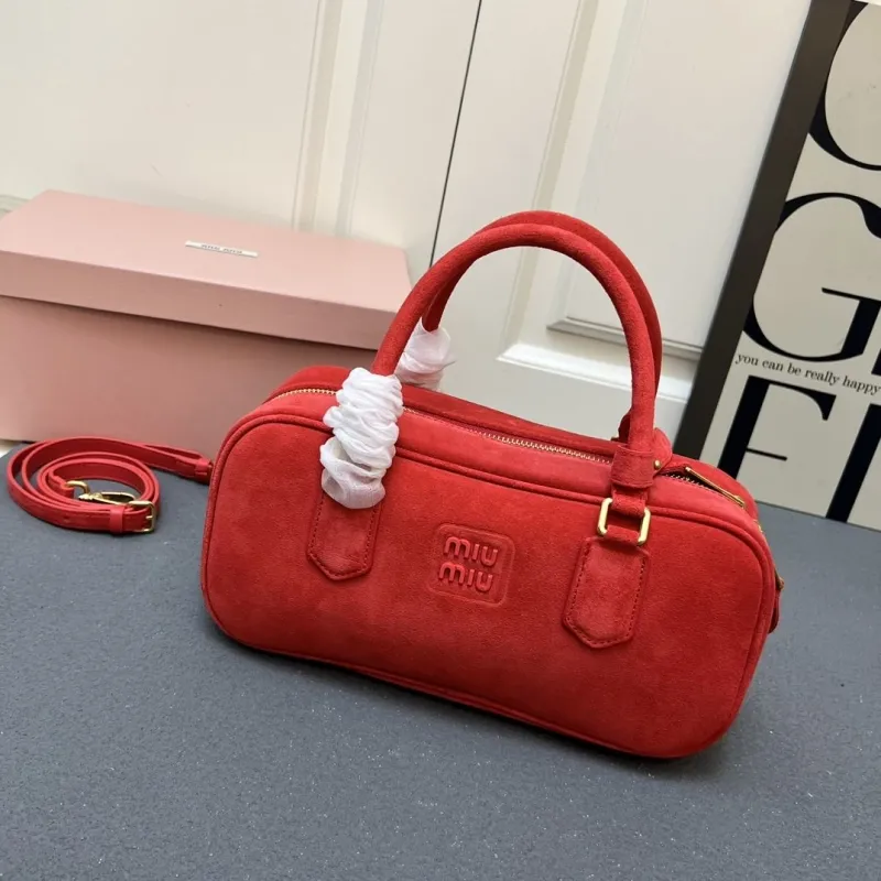 MIU MIU Red Suede Top Handle Crossbody Bag 27cm Style 148 - Image 6