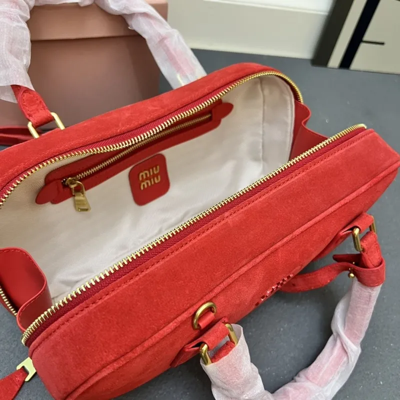 MIU MIU Red Suede Top Handle Crossbody Bag 27cm Style 148 - Image 8