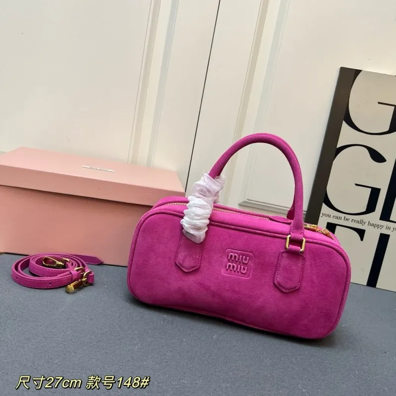 MIU MIU Fuchsia Suede Top Handle Bag Size 27cm Style 148