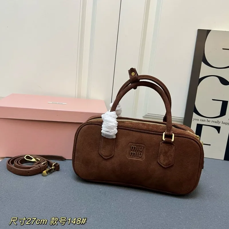 Miu Miu Brown Suede Top Handle Bag 27cm 148