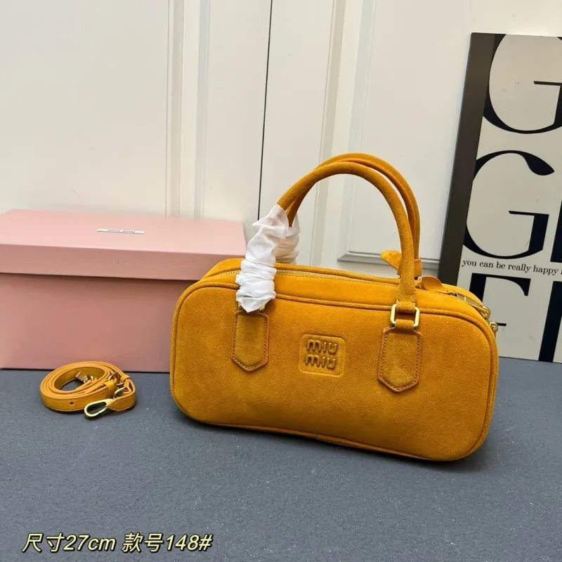 Miu Miu Yellow Suede Top Handle Bag 27cm Style 148