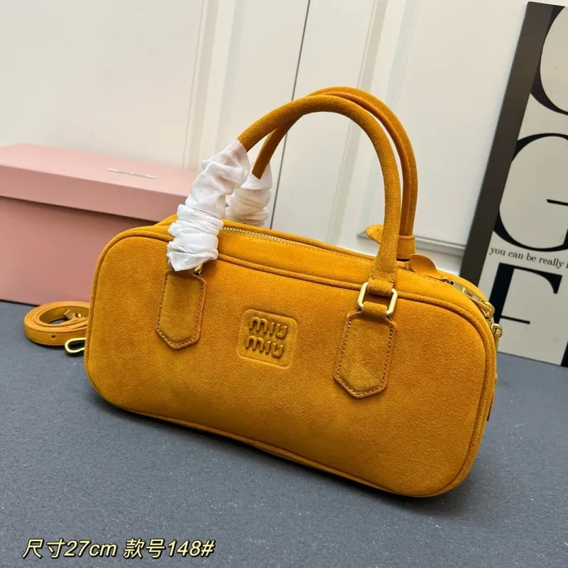 Alternative view of Miu Miu Yellow Suede Top Handle Bag 27cm Style 148