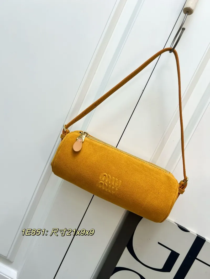 MIU MIU Yellow Suede Cylindrical Shoulder Bag 1E851