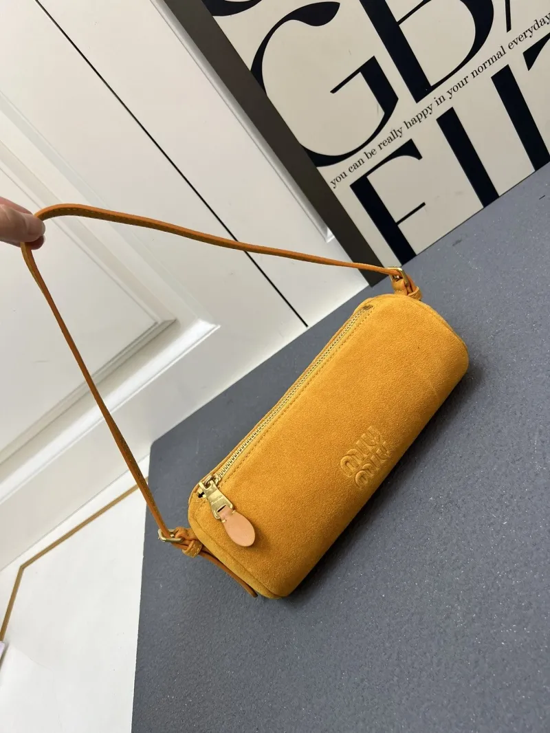 MIU MIU Yellow Suede Cylindrical Shoulder Bag 1E851 - Image 3