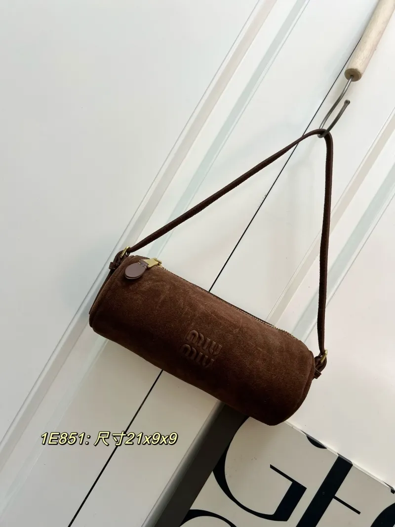 MIU MIU Brown Suede Cylindrical Shoulder Bag 1E851