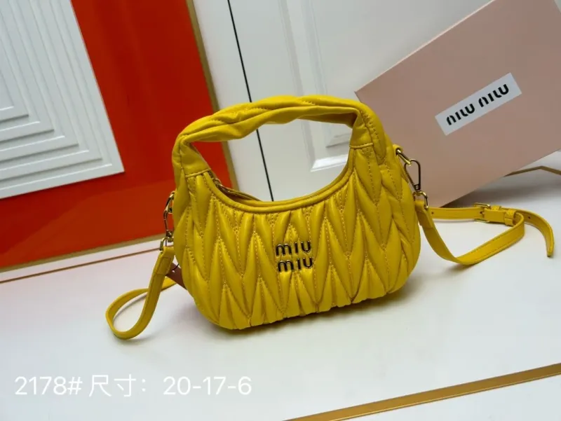 Miu Miu Yellow Quilted Top Handle Crossbody Bag 2178
