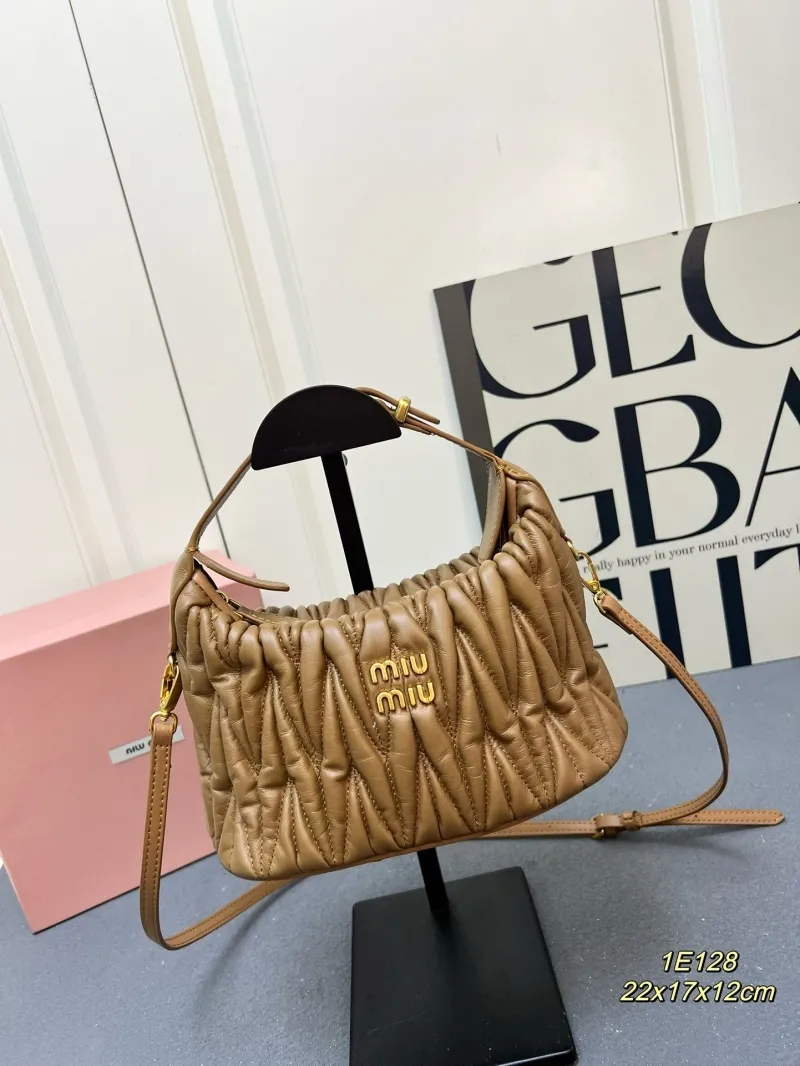 MIU MIU Brown Matelassé Top Handle Crossbody Bag 1E128