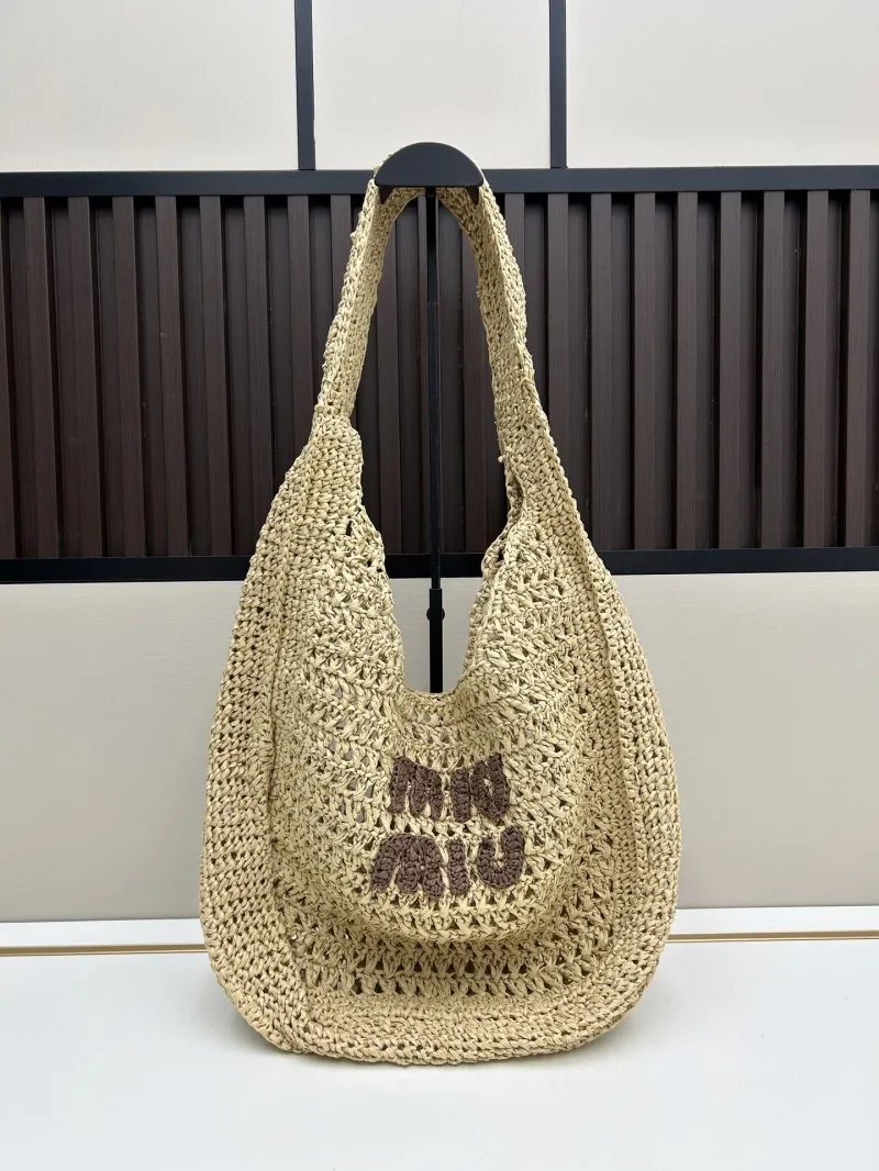 MIU MIU Beige Straw Hobo Bag