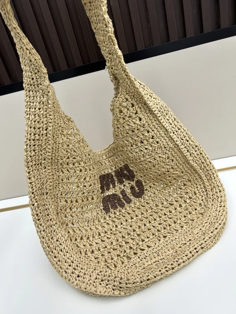 MIU MIU Beige Straw Hobo Bag - Image 3