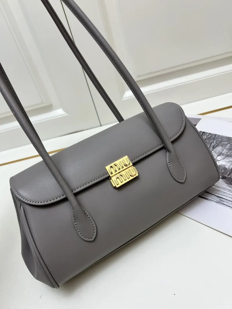 Miu Miu Top Handle Leather Shoulder Bag Gray