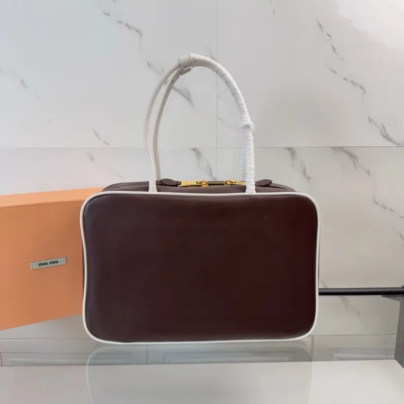Alternative view of Miu Miu Brown White Trim Top Handle Bag 366