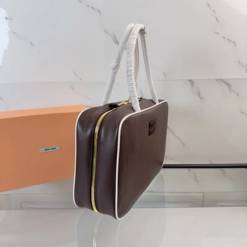 Miu Miu Brown White Trim Top Handle Bag 366 - Image 3