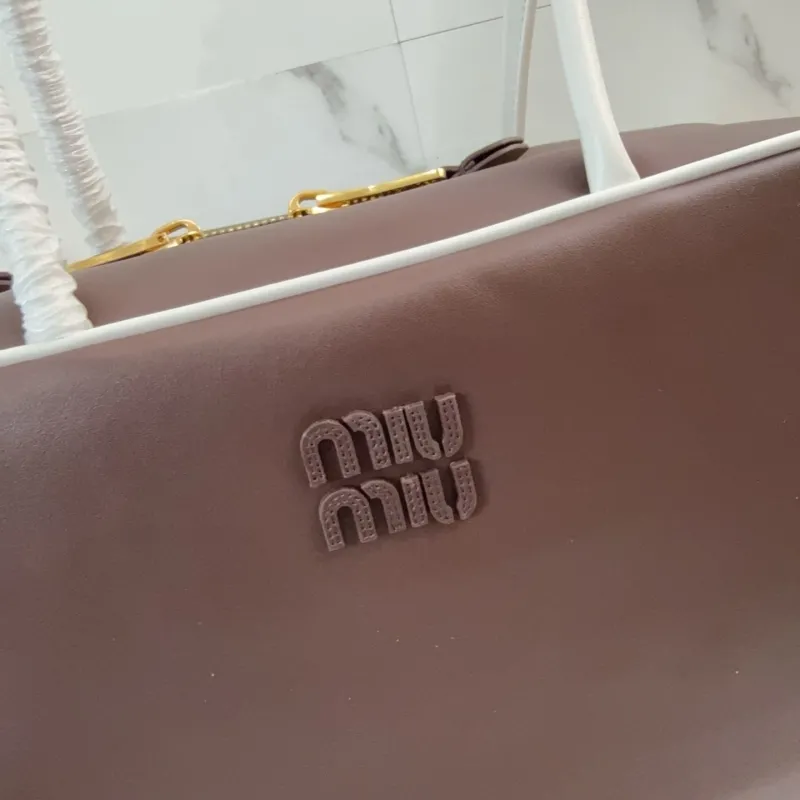 Miu Miu Brown White Trim Top Handle Bag 366 - Image 4