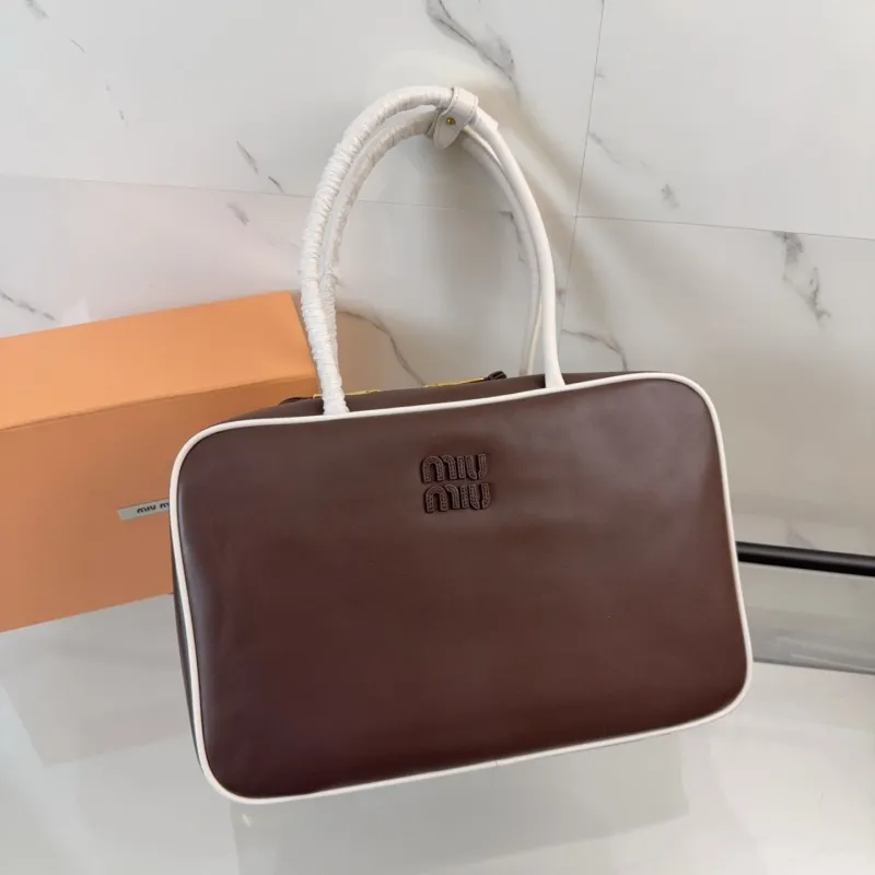 Miu Miu Brown White Trim Top Handle Bag 366 - Image 6
