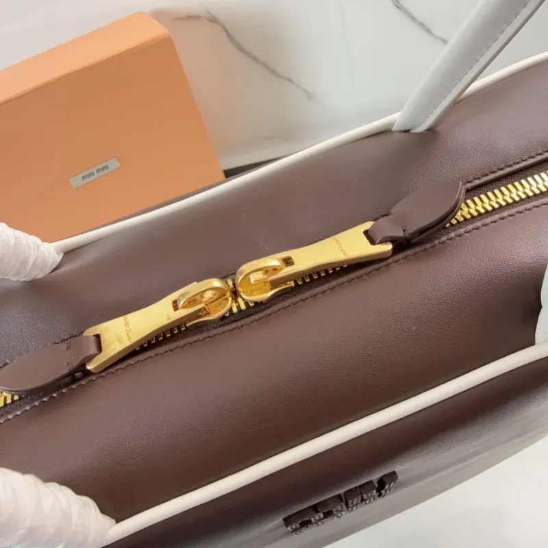 Miu Miu Brown White Trim Top Handle Bag 366 - Image 9