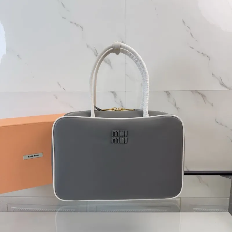 Miu Miu Gray White Trim Top Handle Bag