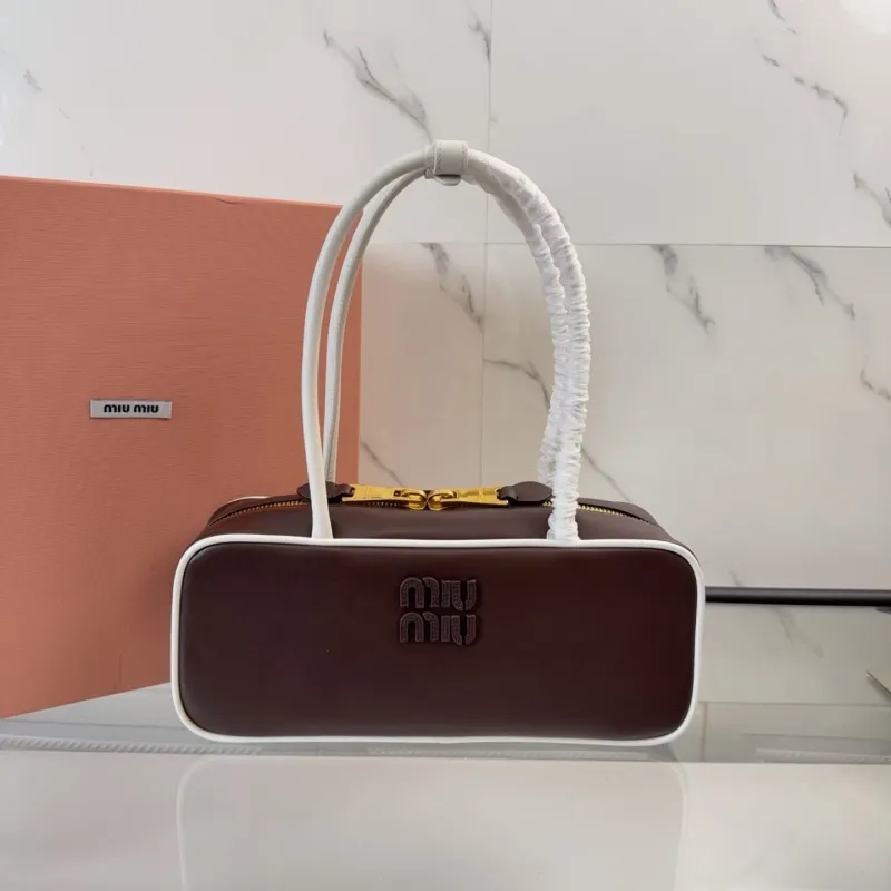 Miu Miu Brown White Top Handle Bag