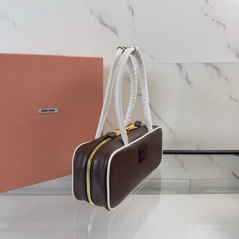 Miu Miu Brown White Top Handle Bag - Image 3