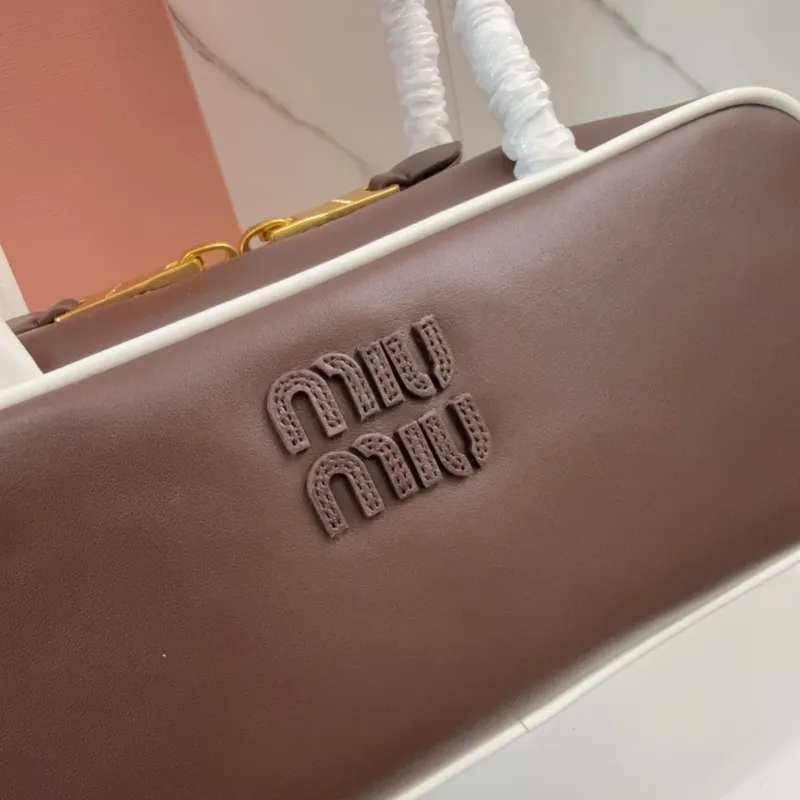 Miu Miu Brown White Top Handle Bag - Image 4
