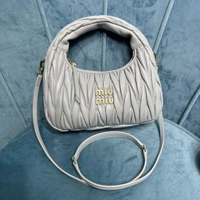 Miu Miu Light Gray Matelassé Top Handle Crossbody Bag 385
