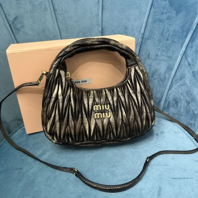 Miu Miu Metallic Pleated Top Handle Crossbody Bag 393