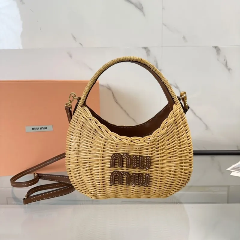 Miu Miu Wicker Top Handle Crossbody Bag 398 - Image 9