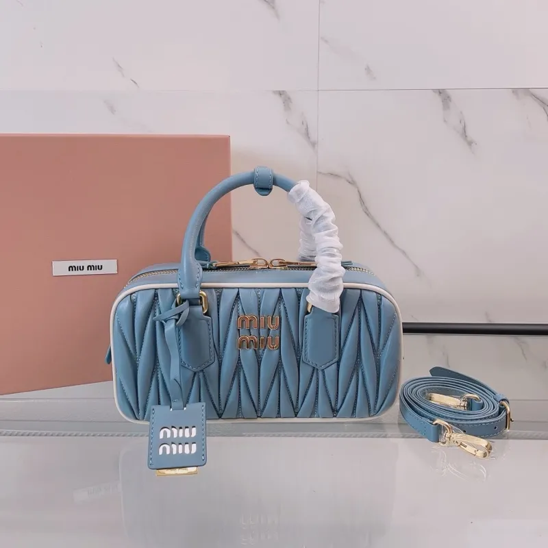 Miu Miu Light Blue Matelasse Top Handle Crossbody Bag 402