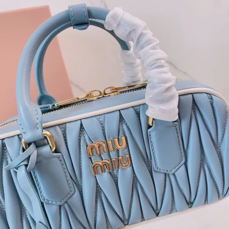 Miu Miu Light Blue Matelasse Top Handle Crossbody Bag 402 - Image 4