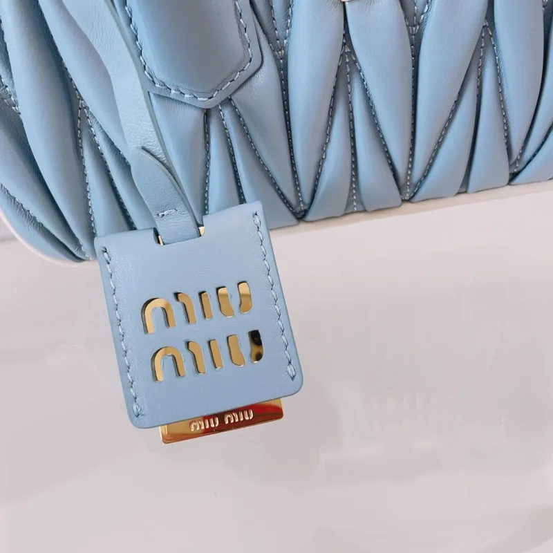 Miu Miu Light Blue Matelasse Top Handle Crossbody Bag 402 - Image 5