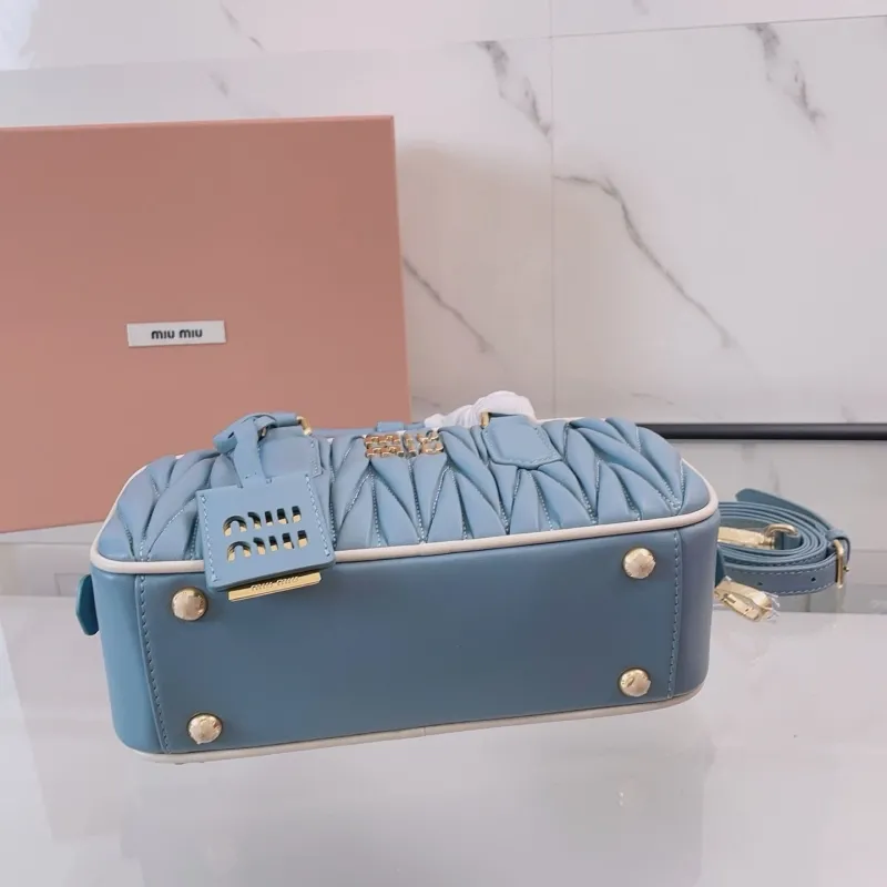 Miu Miu Light Blue Matelasse Top Handle Crossbody Bag 402 - Image 6