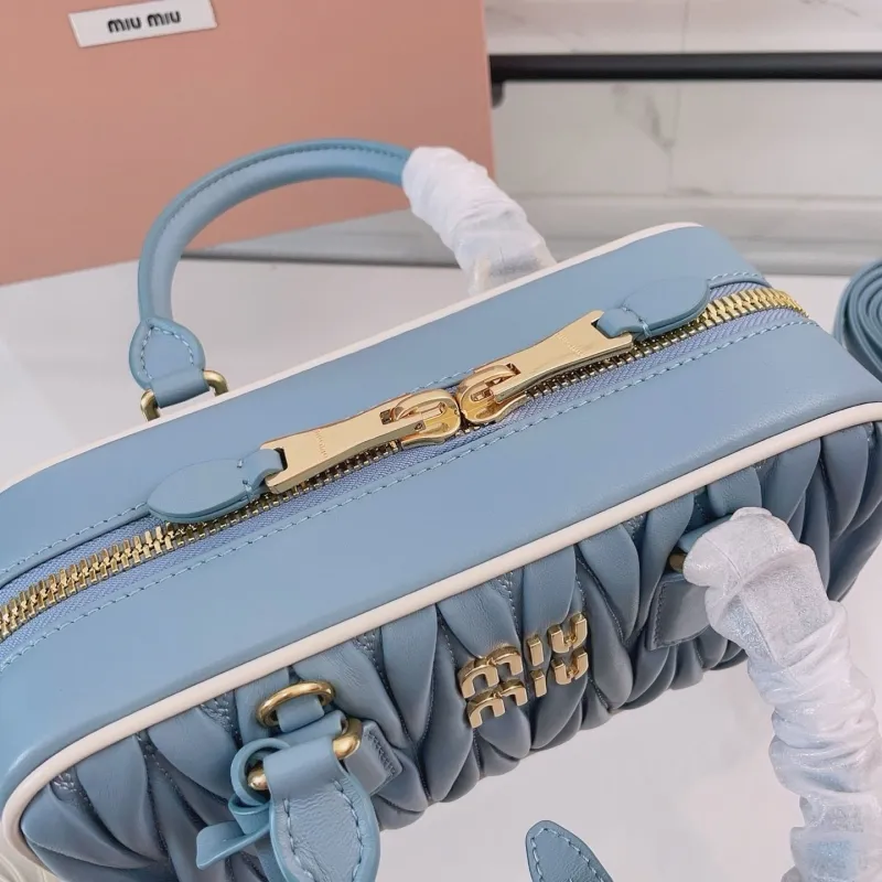 Miu Miu Light Blue Matelasse Top Handle Crossbody Bag 402 - Image 7