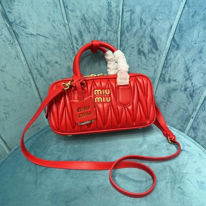 Miu Miu Red Matelasse Top Handle Crossbody Bag