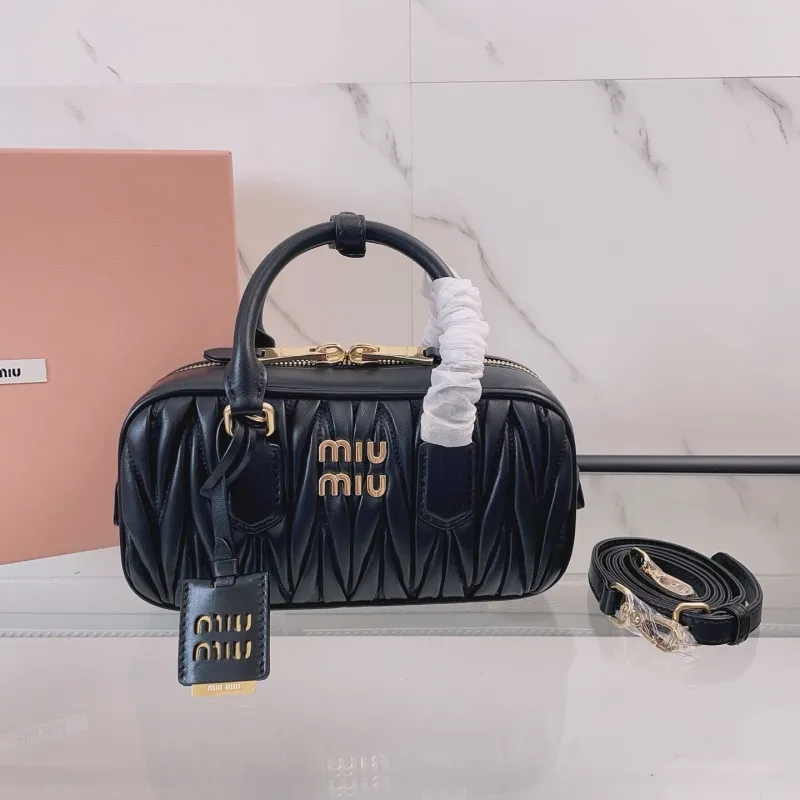 Miu Miu Black Leather Top Handle Bag 410 with Strap