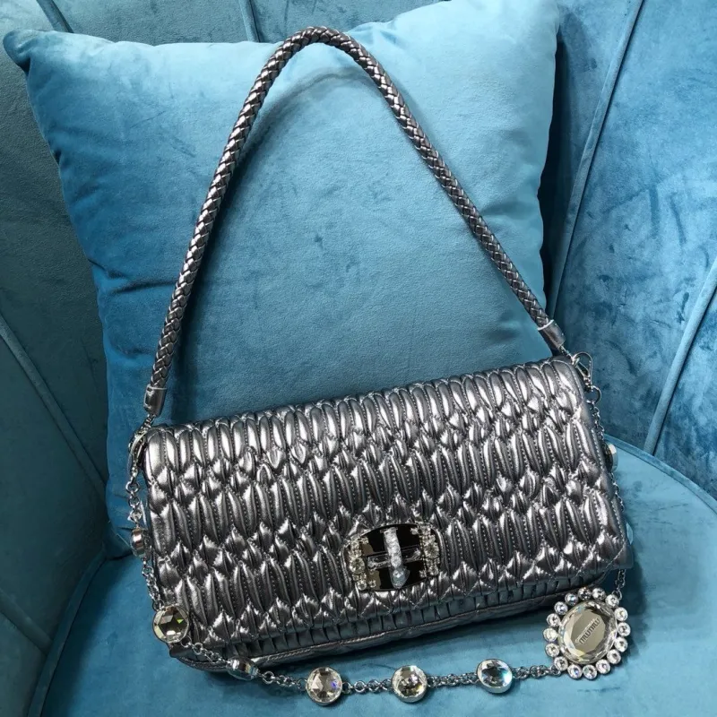 MIU MIU Metallic Silver Top Handle Bag
